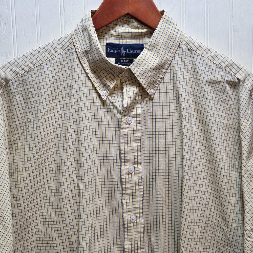 Ralph Lauren Blake Shirt Mens L Yellow Check Short Sleeve Button‎ Down Cotton